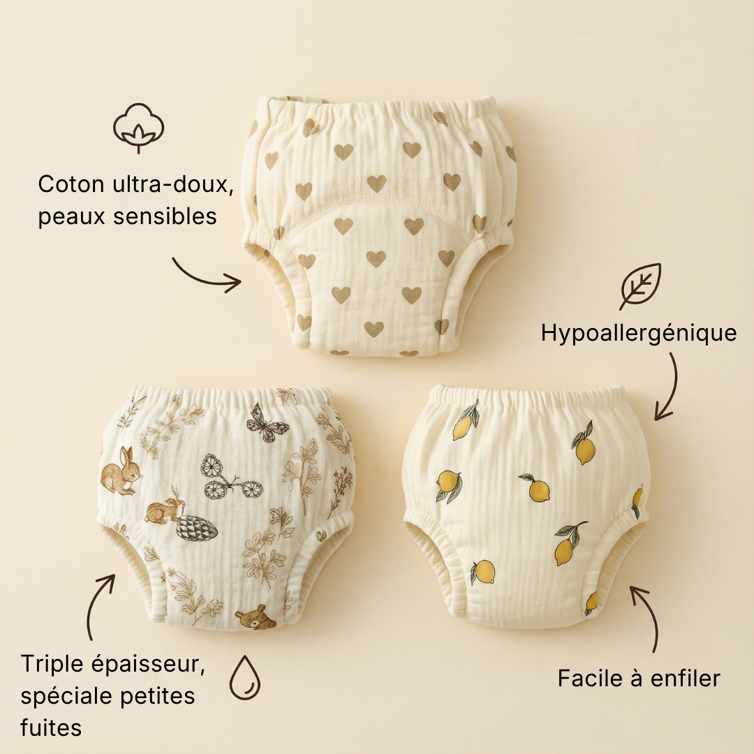 Les culottes d'apprentissage 100% coton que les enfants adorent porter