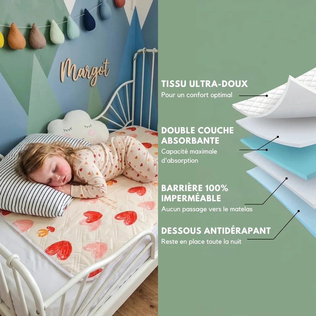 Alèse Imperméable Lavable Pour Lit d'Enfant | Motif Cœurs
