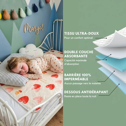 Alèse Imperméable Lavable Pour Lit d'Enfant | Motif Cœurs