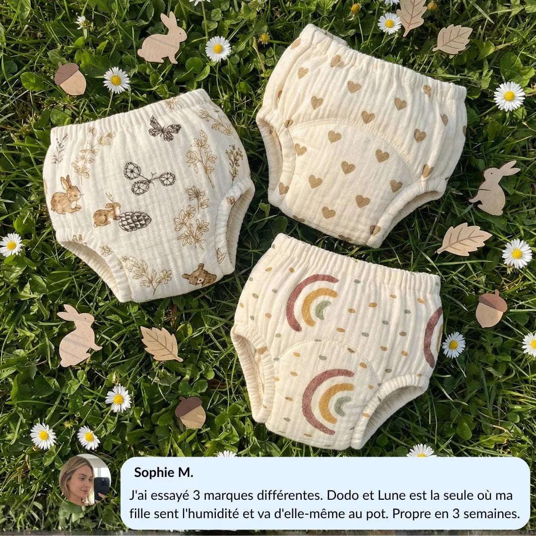 Culottes d'Apprentissage Lavables 400 fois et Réutilisables - 100% Coton - Enfilage facile dès 18 mois