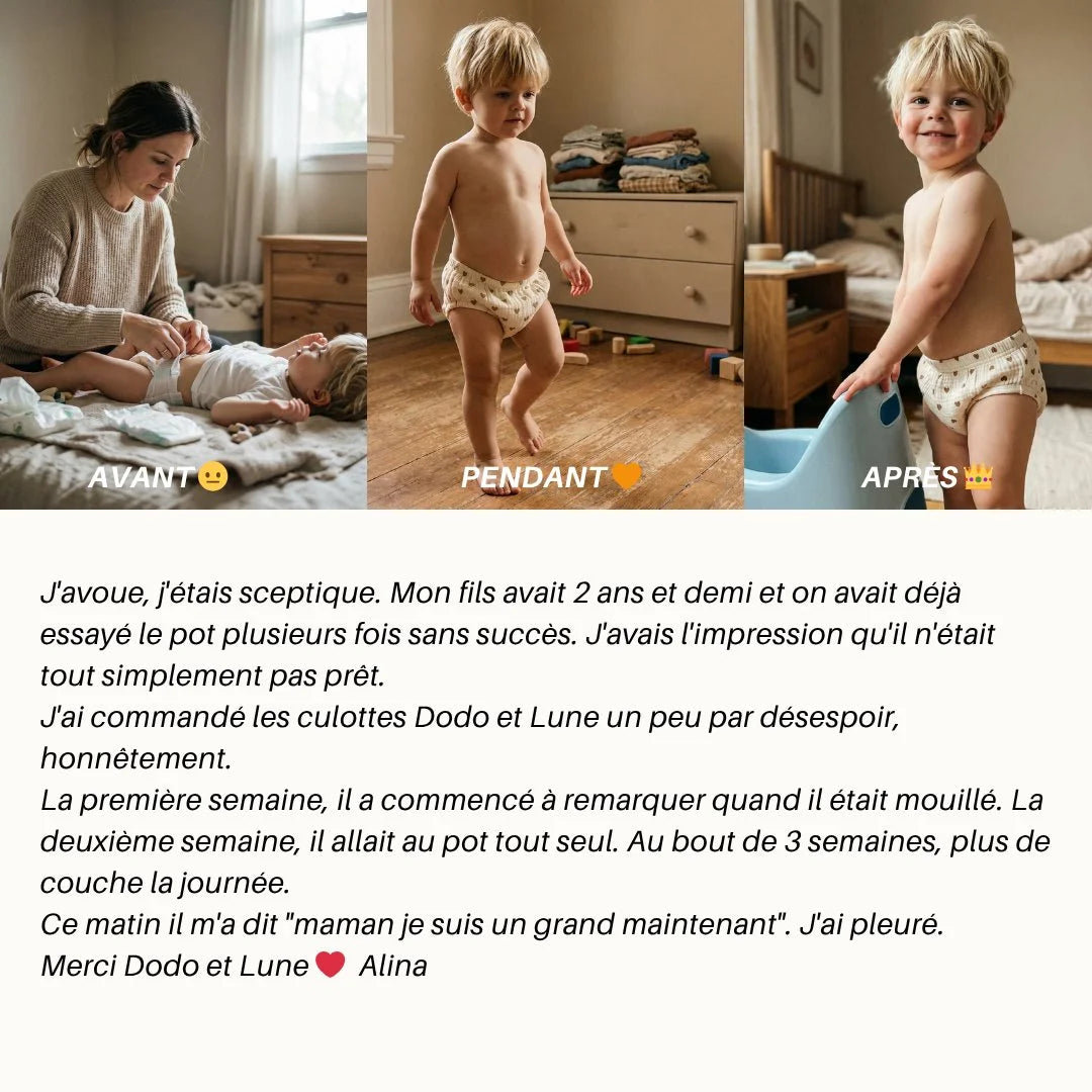 Culottes d'Apprentissage Lavables 400 fois et Réutilisables - 100% Coton - Enfilage facile dès 18 mois